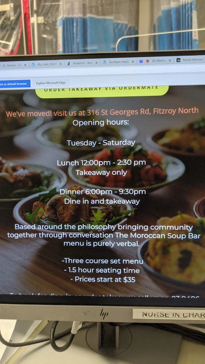 Menu, Moroccan Soup Bar