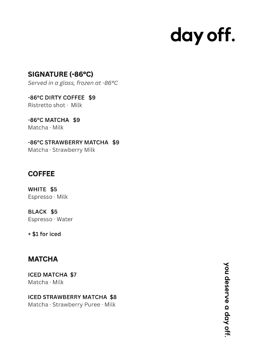 Menu, Day Off