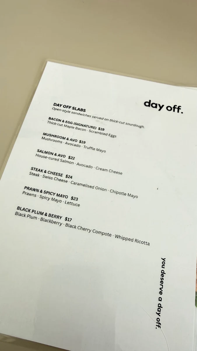 Menu, Day Off