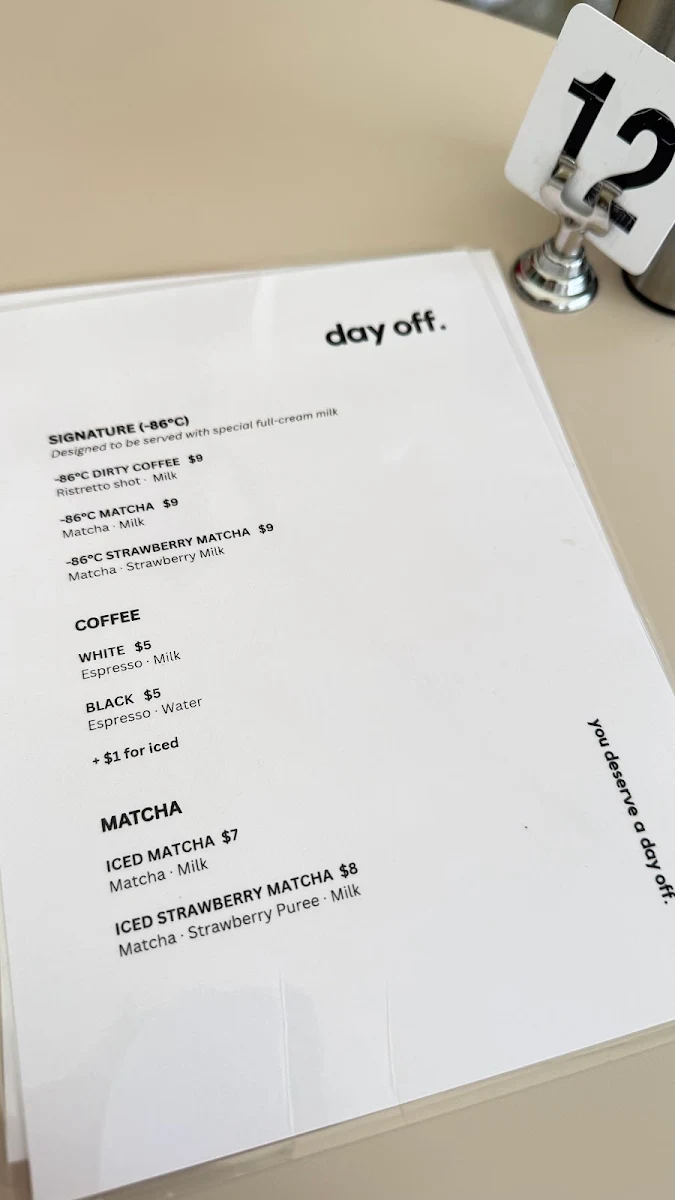 Menu, Day Off