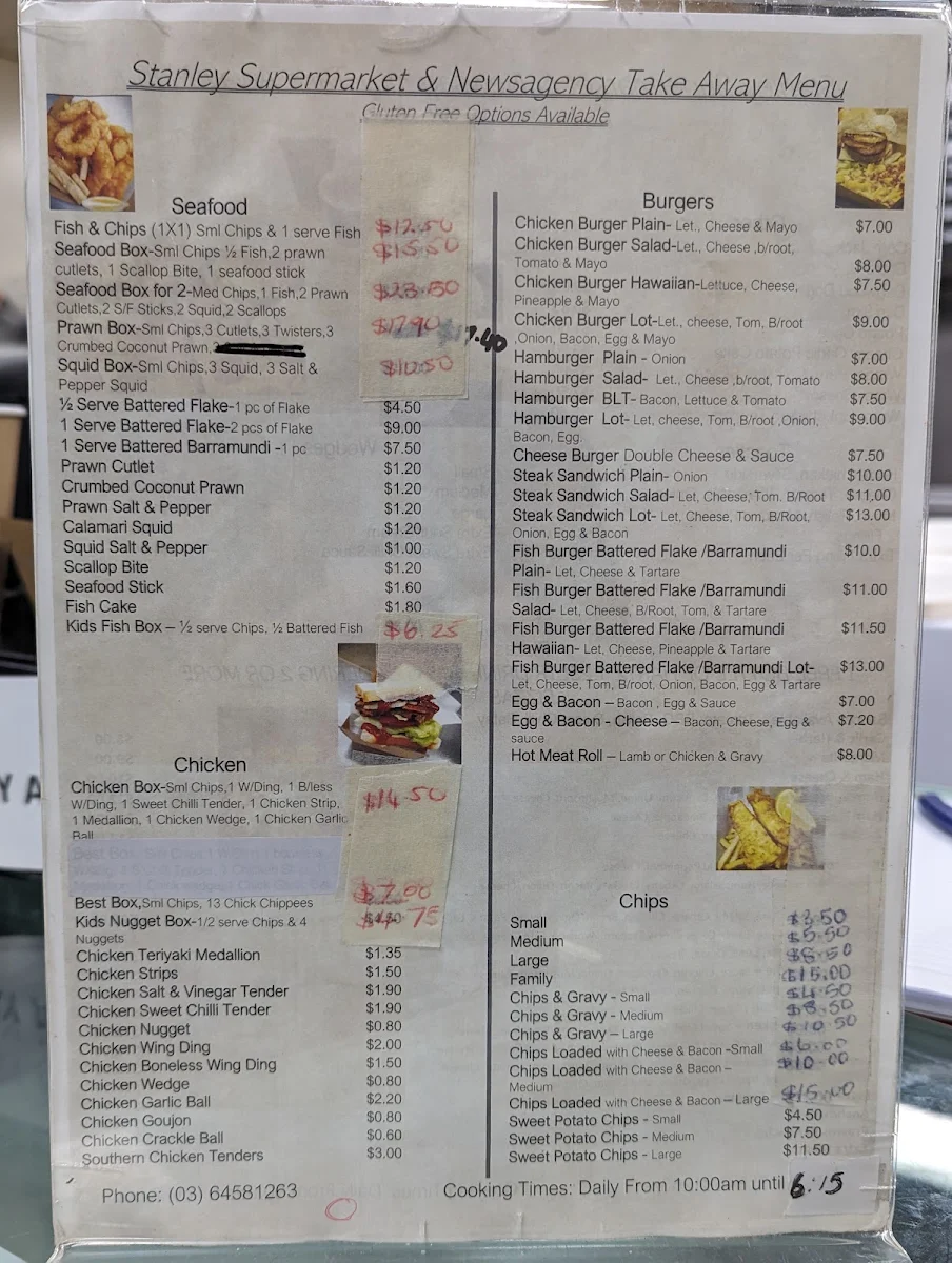 Menu, Stanley Takeaway