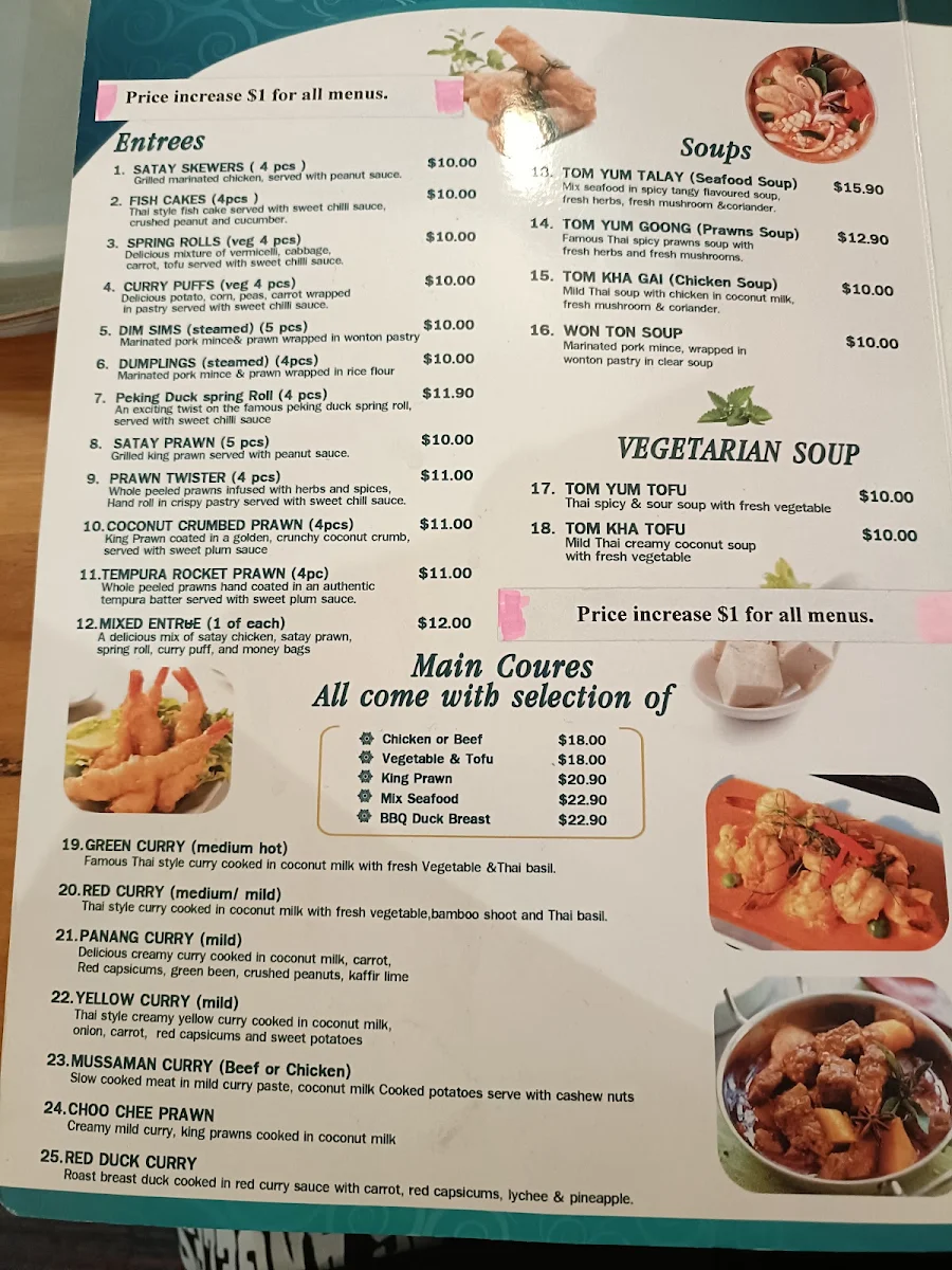 Menu, Yummy Thai at Wauchope
