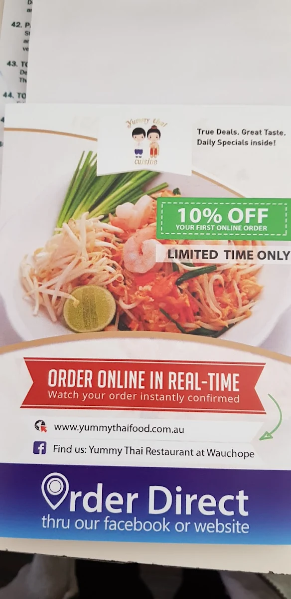 Menu, Yummy Thai at Wauchope