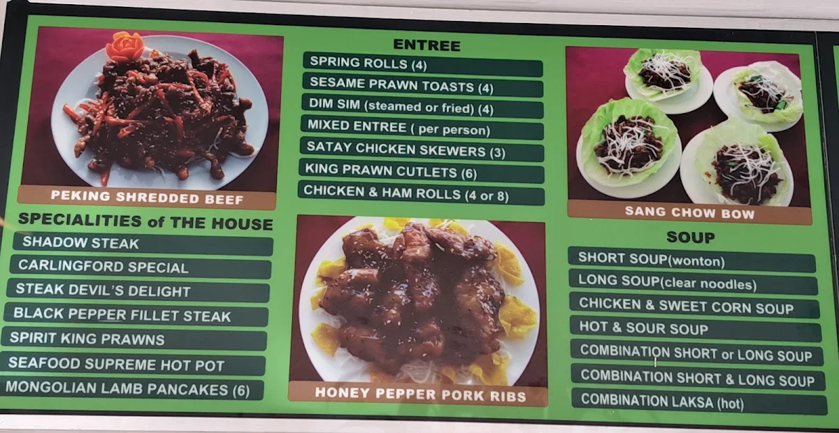 Menu, Carlingford Chinese Restaurant