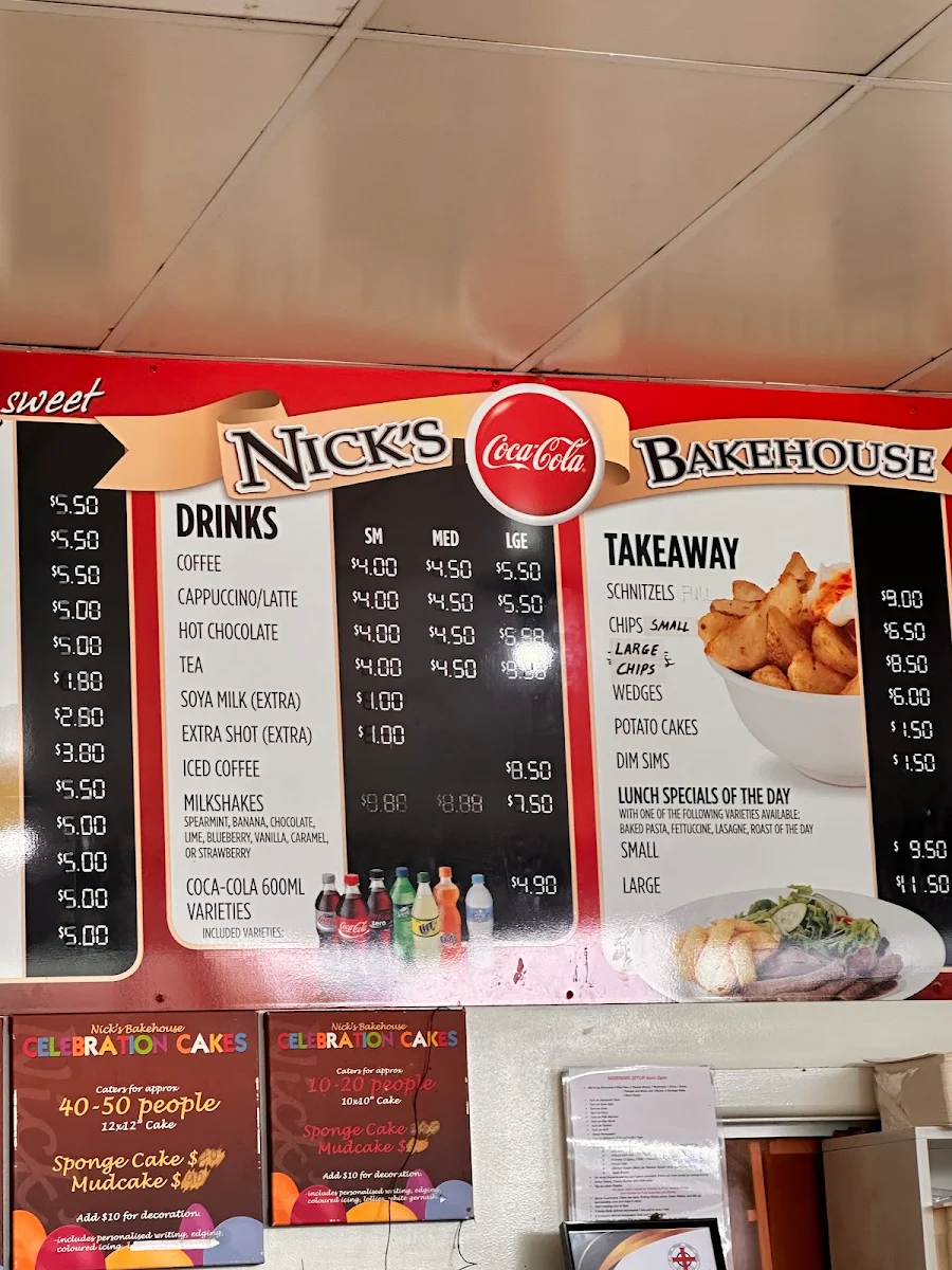 Menu, Nick's Bakehouse