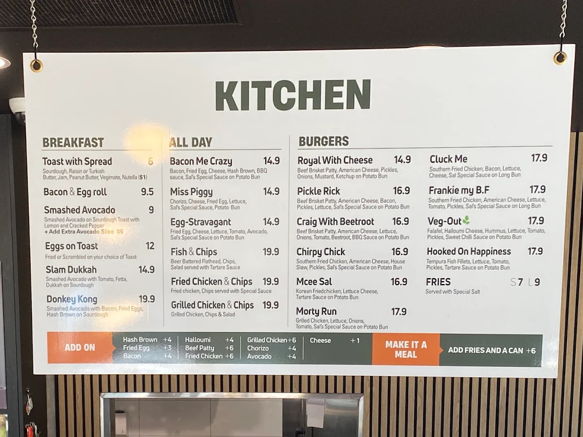 Menu, Sal’s Place