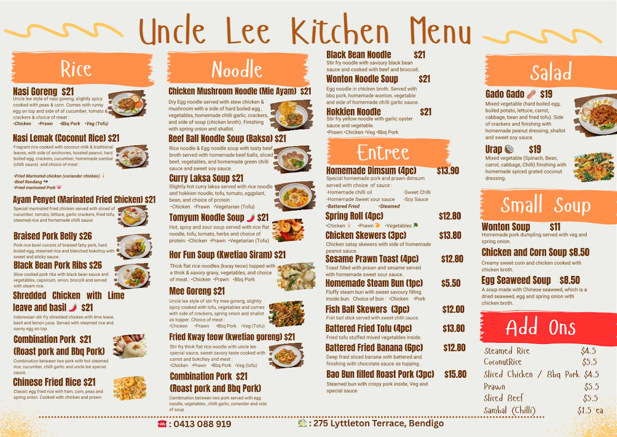 Menu, Uncle Lee Kitchen
