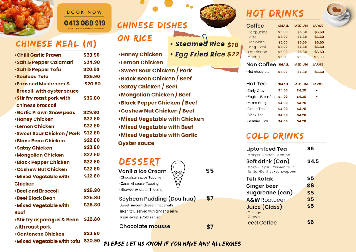Menu, Uncle Lee Kitchen