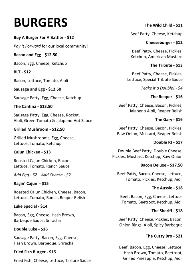 Menu, Ryan John Coffee and Kitchen