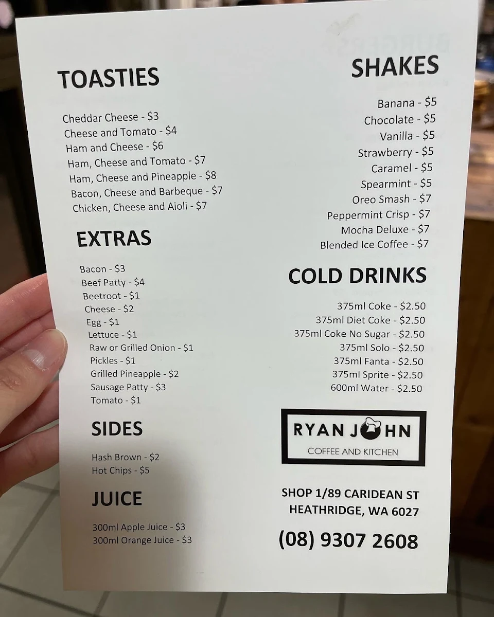 Menu, Ryan John Coffee and Kitchen