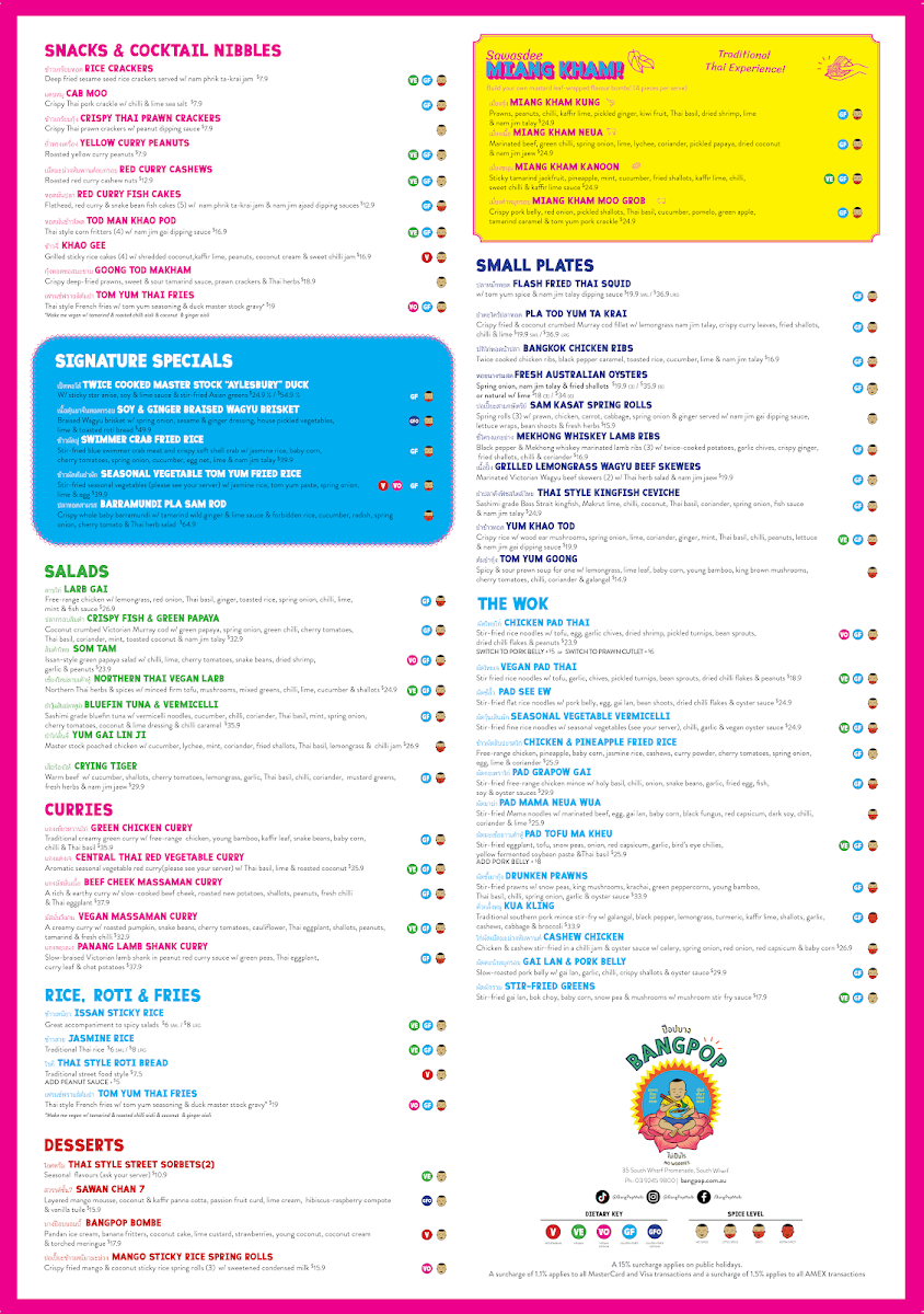 Menu, BangPop