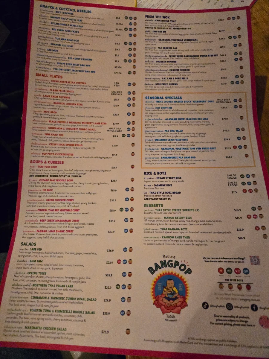 Menu, BangPop