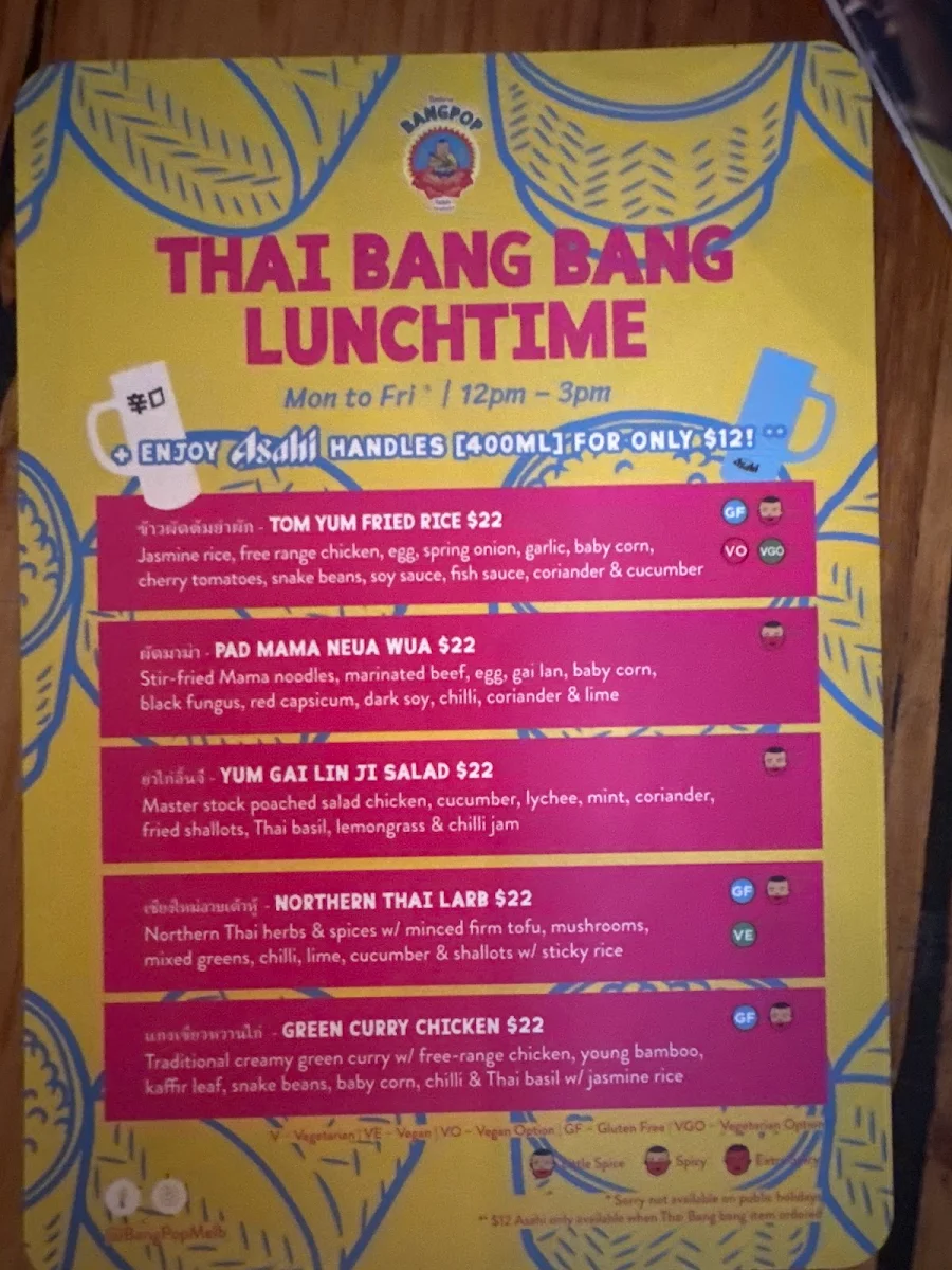 Menu, BangPop