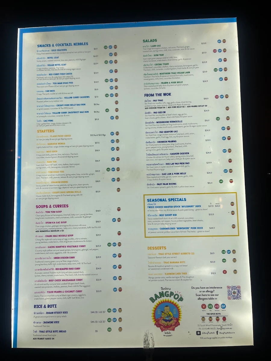 Menu, BangPop