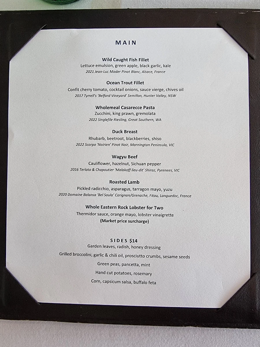 Menu, Jonah’s Restaurant & Boutique Hotel