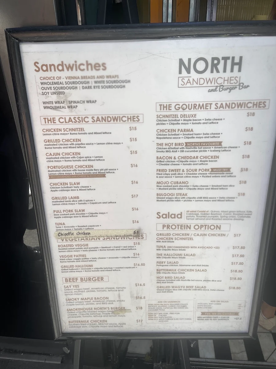 Menu, North Sandwiches Barangaroo