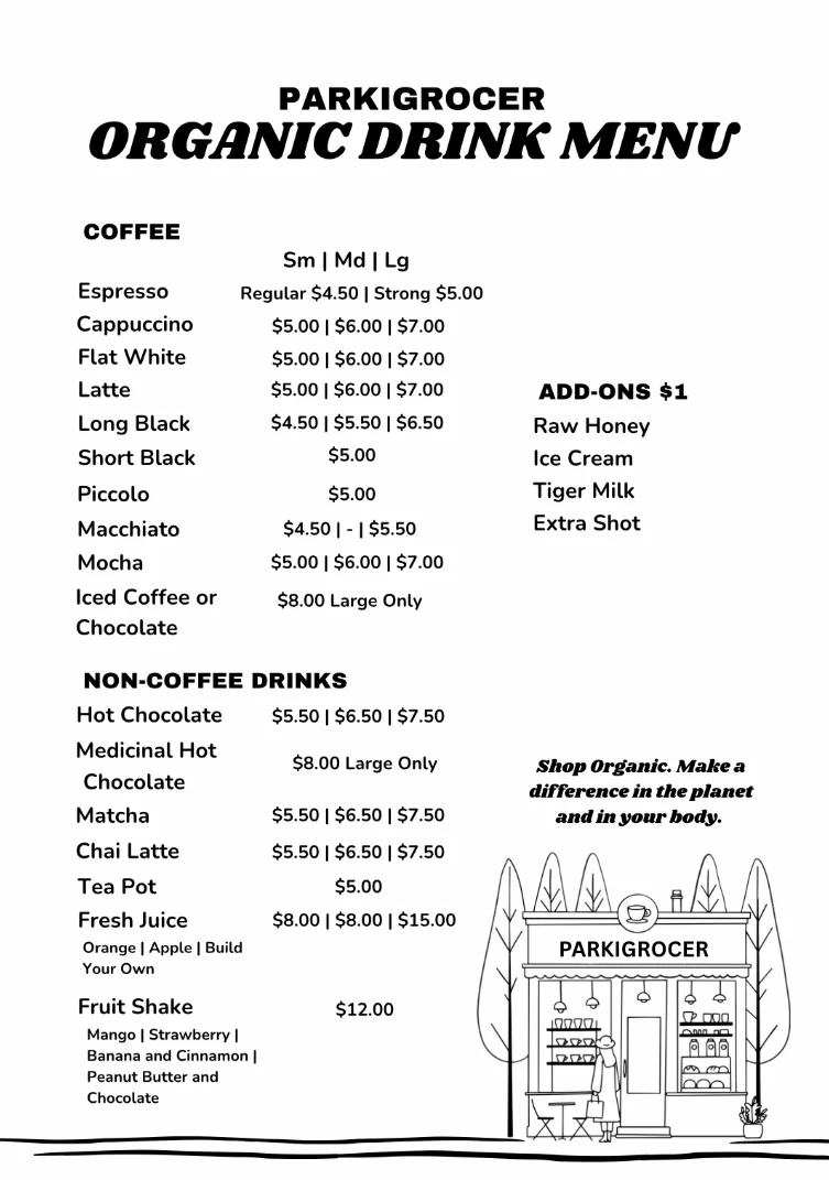 Menu, Parkigrocer - Parkdale Community Grocer