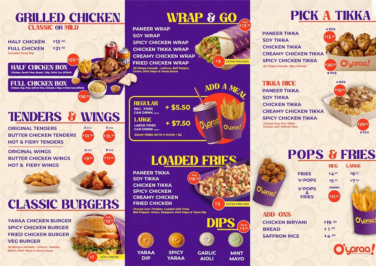 Menu, O'Yaraa - Original Grilled Chicken