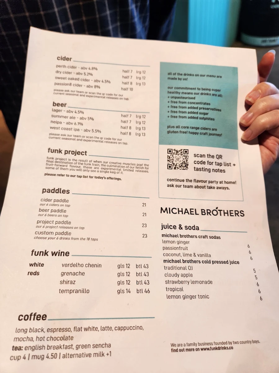 Menu, Funk Brewshed