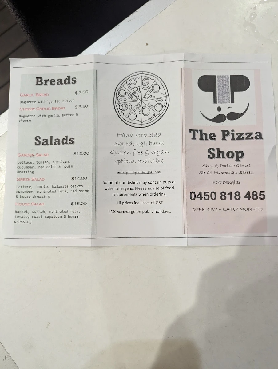 Menu, The Pizza Shop