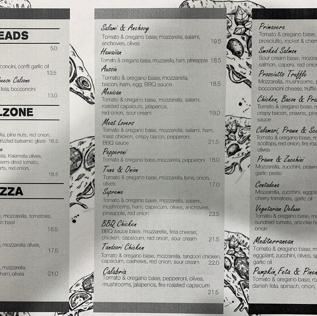 Menu, The Pizza Shop