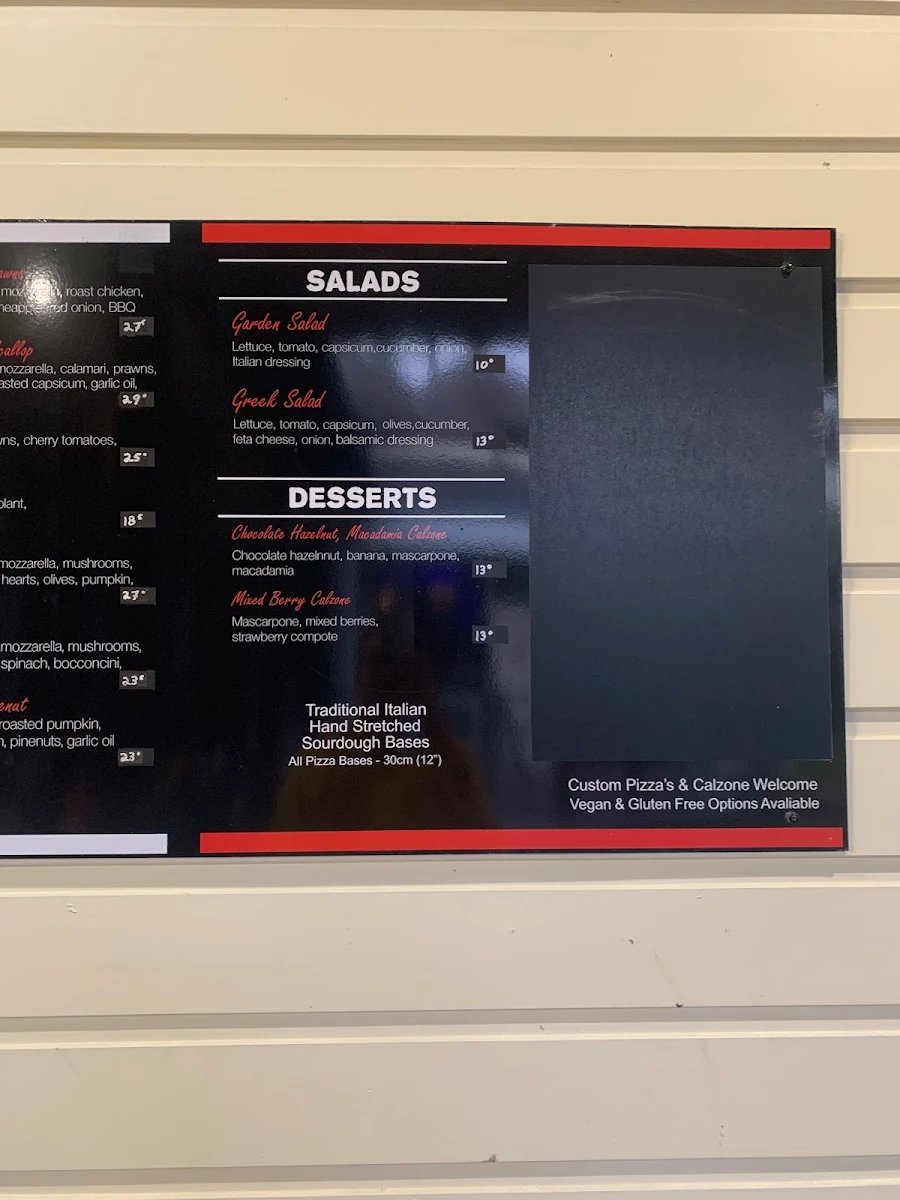 Menu, The Pizza Shop