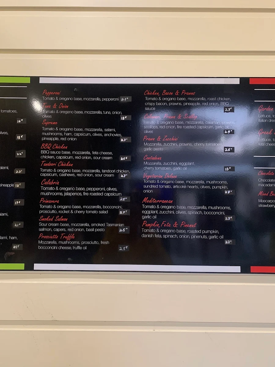 Menu, The Pizza Shop