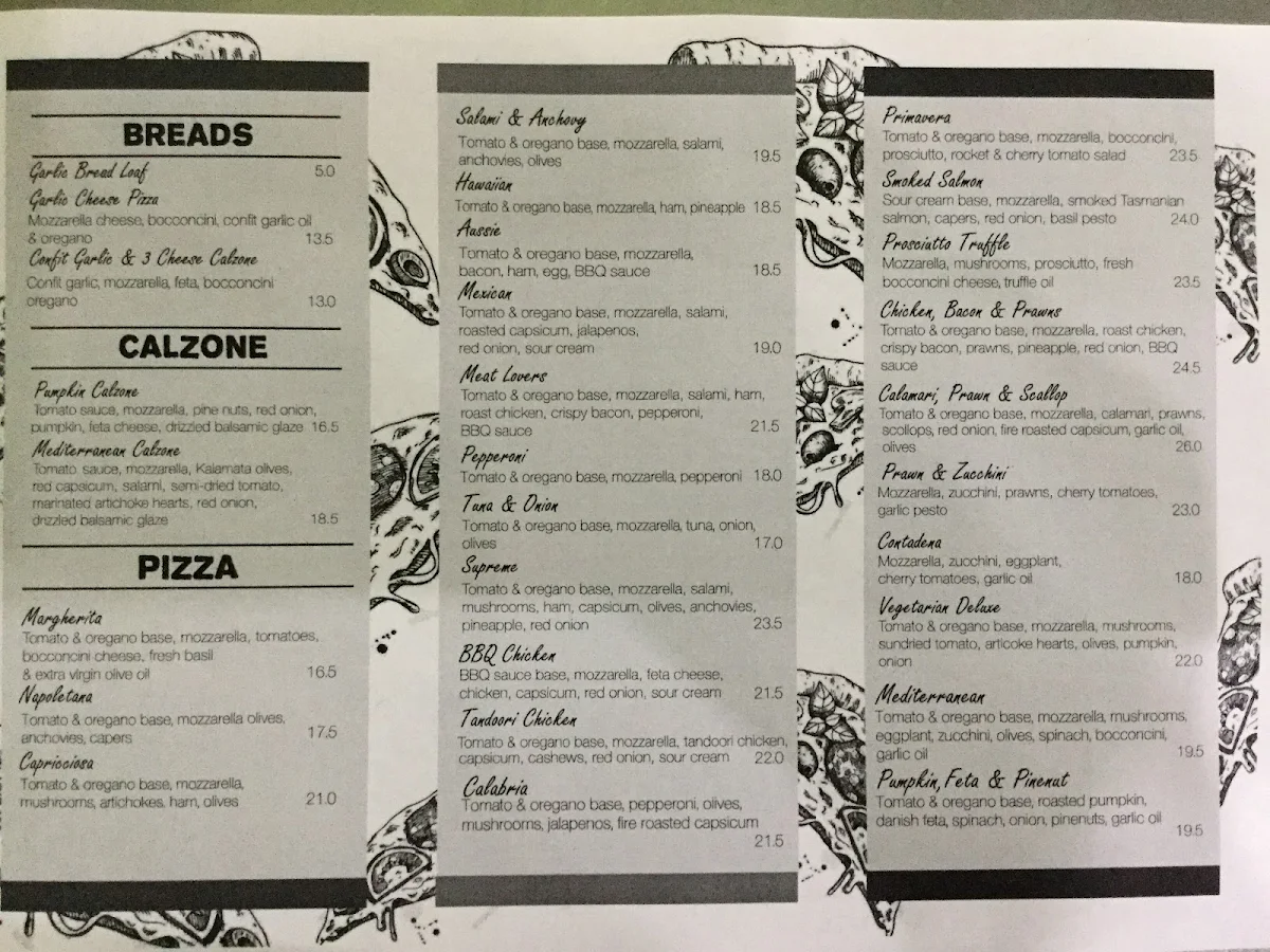 Menu, The Pizza Shop