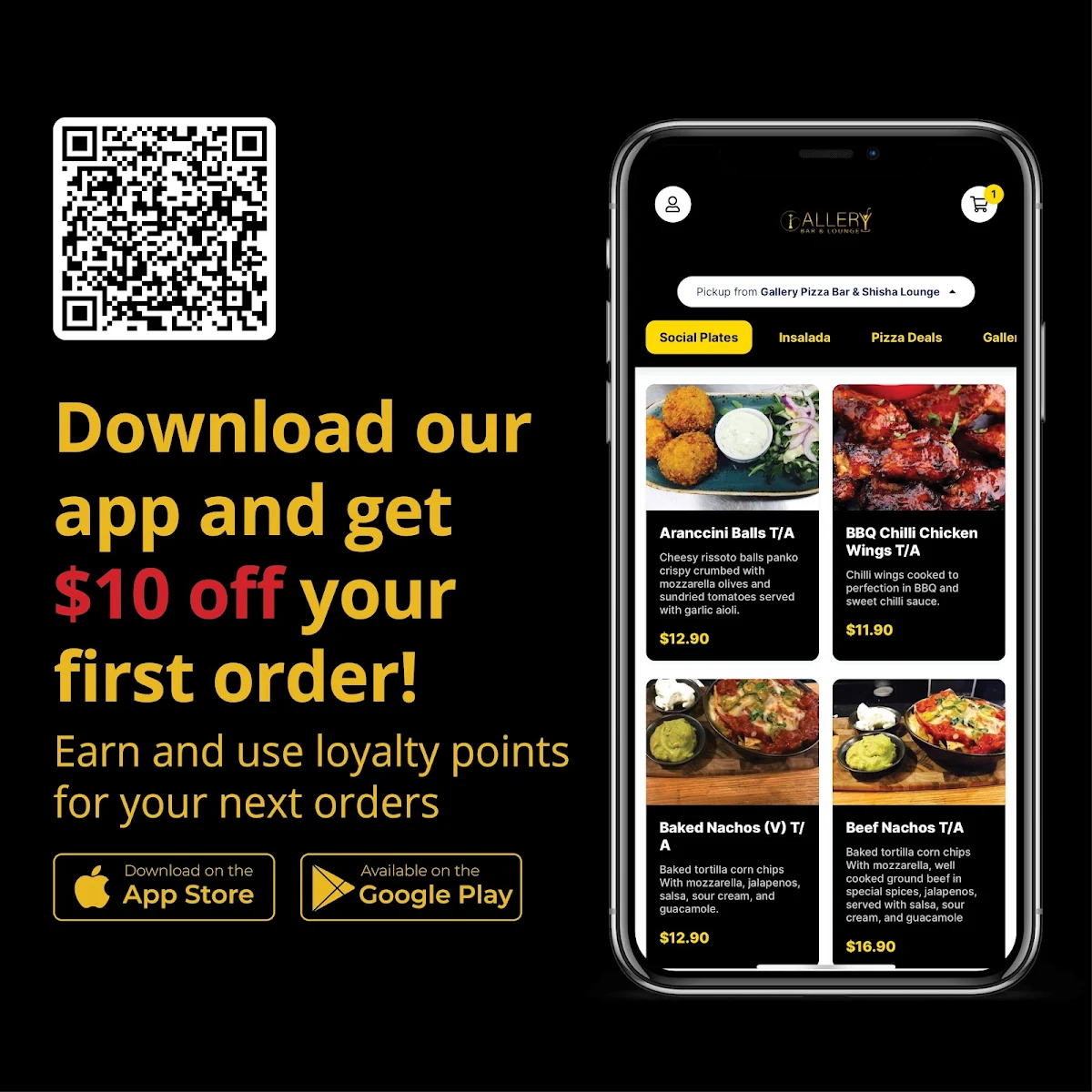 Menu, Gallery Pizza Bar & Shisha Lounge