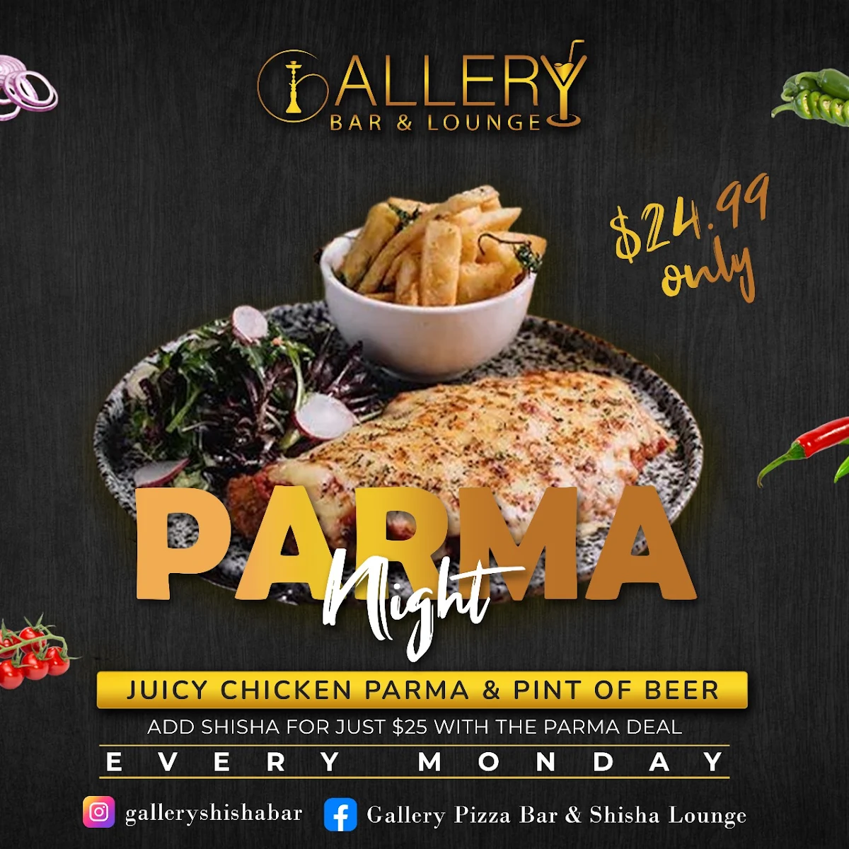 Menu, Gallery Pizza Bar & Shisha Lounge