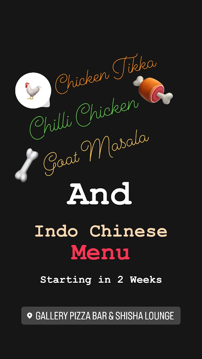Menu, Gallery Pizza Bar & Shisha Lounge