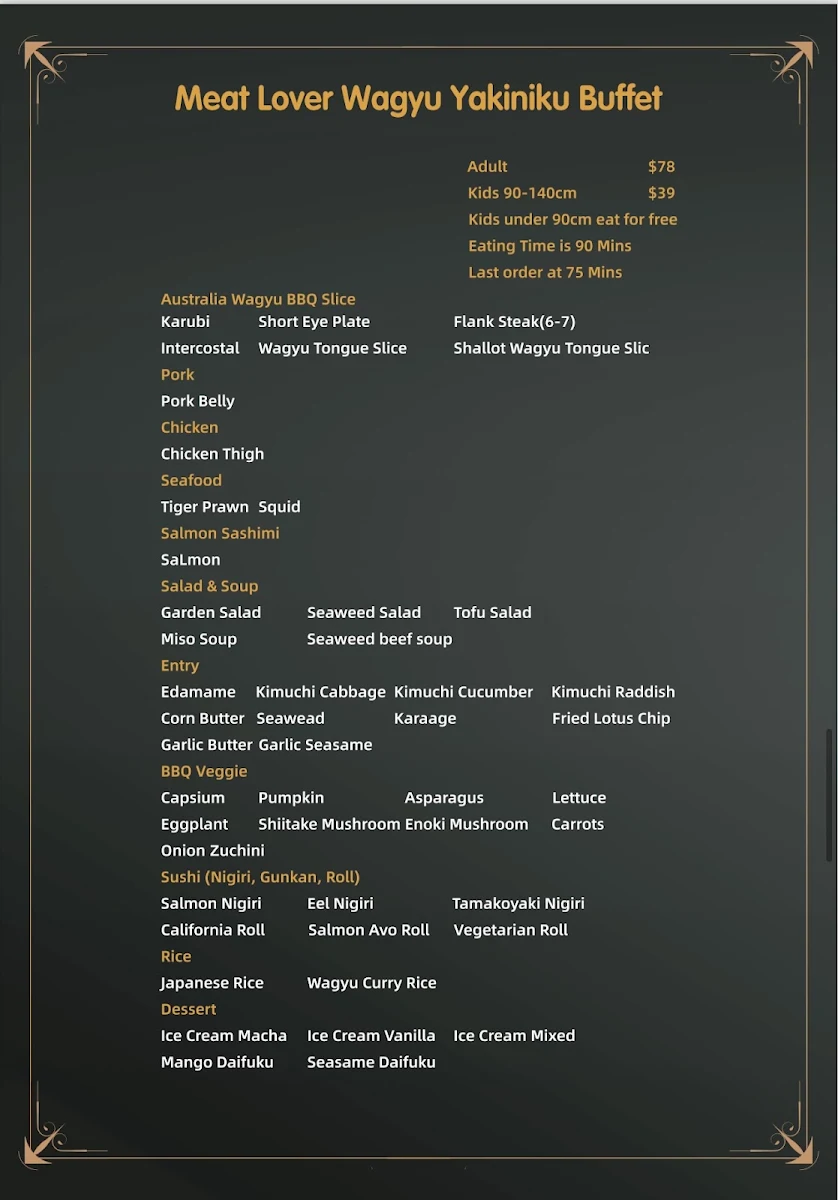 Menu, Takumi Yakiniku