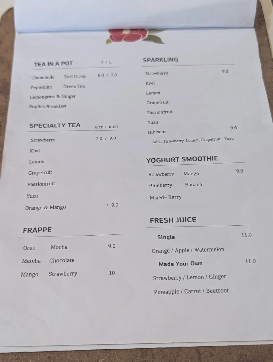 Menu, Camellia Cafe
