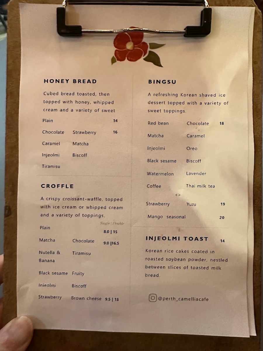 Menu, Camellia Cafe