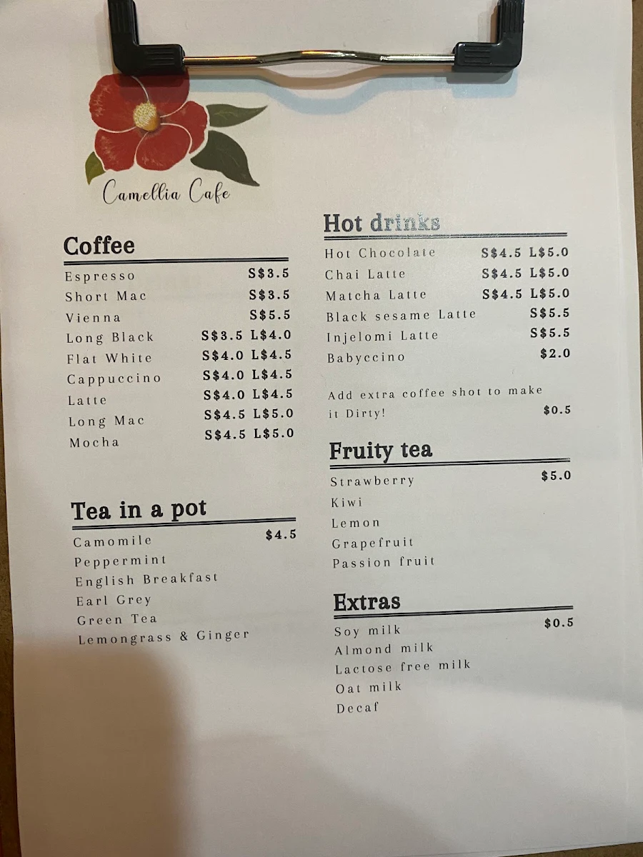 Menu, Camellia Cafe