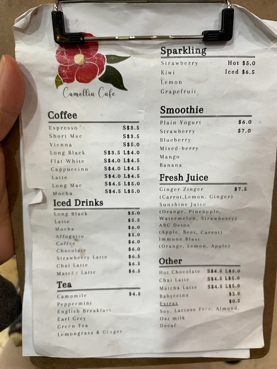 Menu, Camellia Cafe