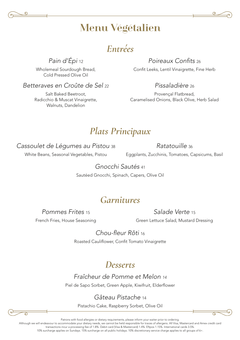 Menu, Ananas Bar & Brasserie