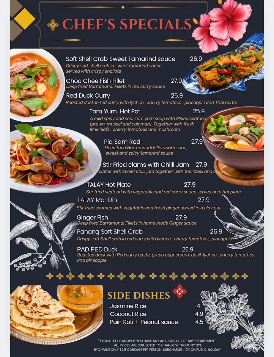 Menu, Aurora Thai Cuisine