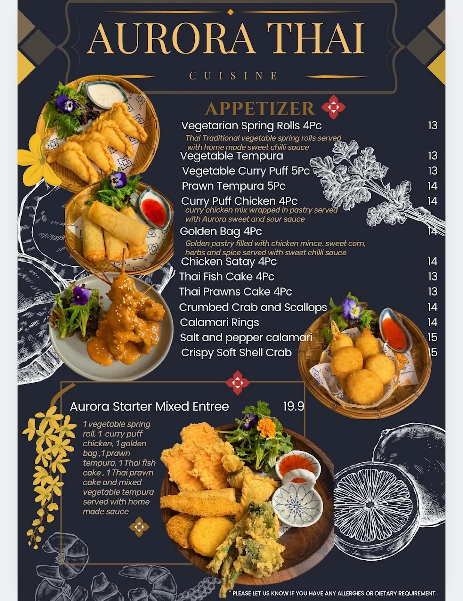 Menu, Aurora Thai Cuisine