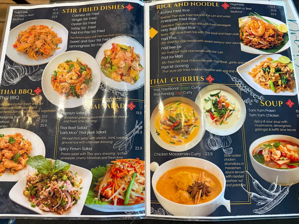 Menu, Aurora Thai Cuisine