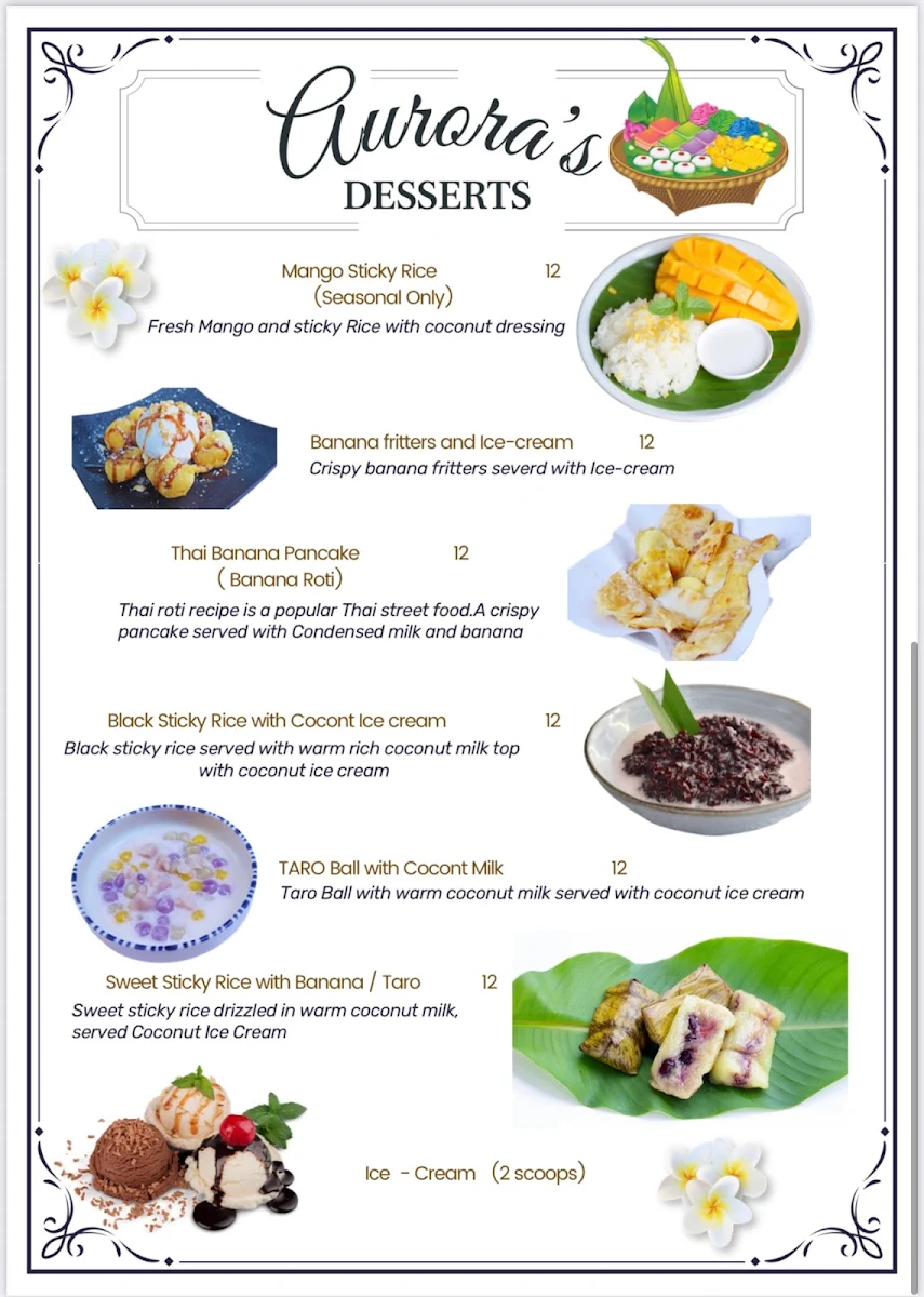 Menu, Aurora Thai Cuisine