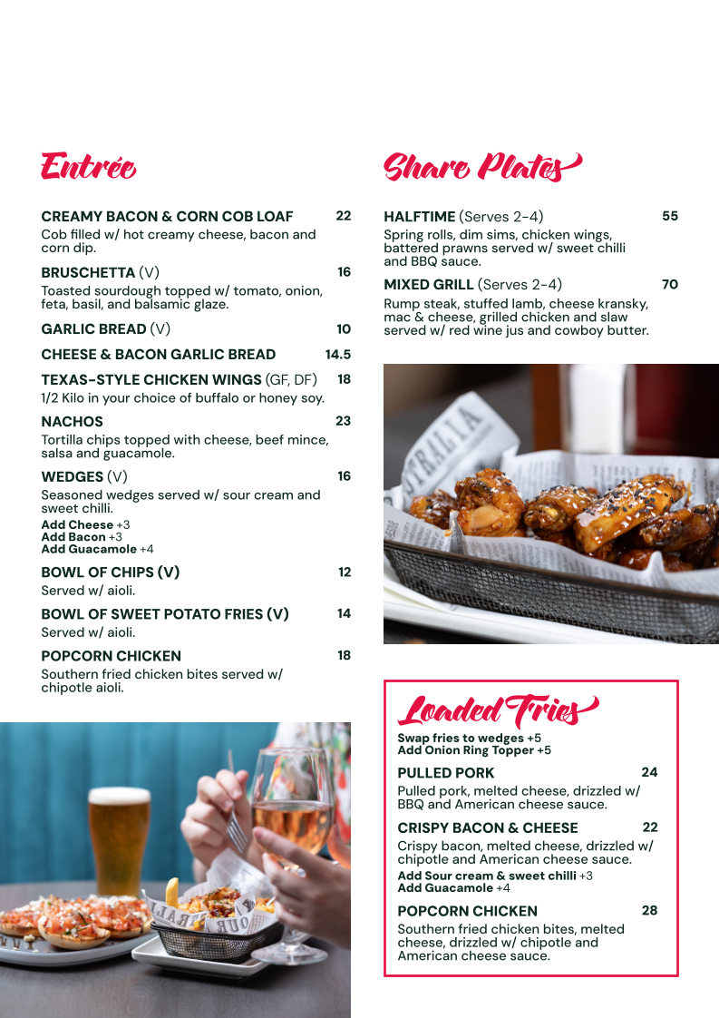 Menu, Tatts Hotel