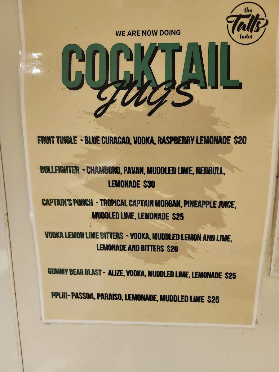 Menu, Tatts Hotel