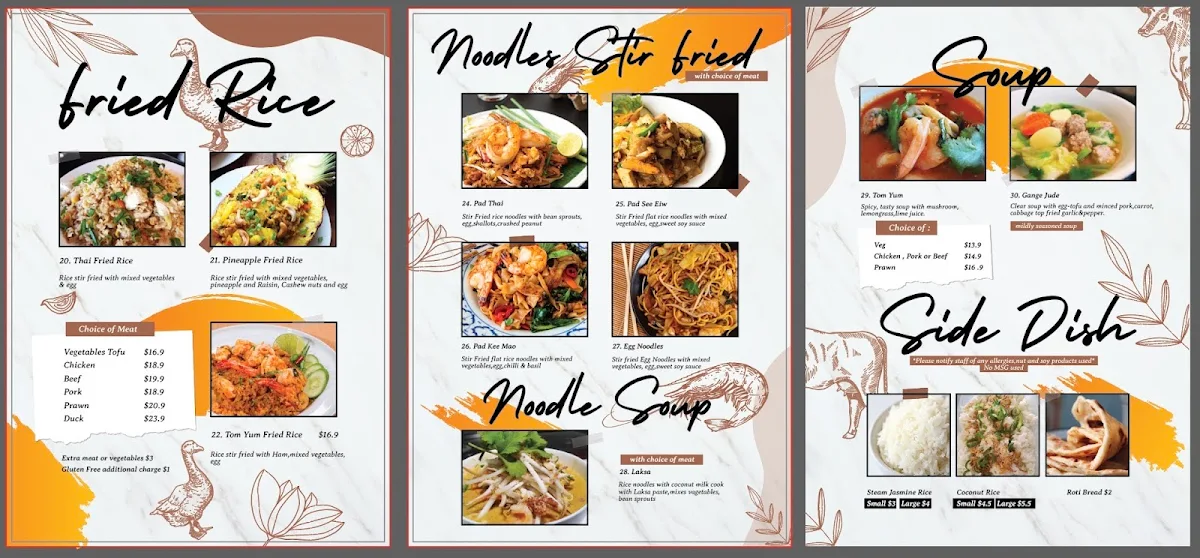 Menu, Fantastic Thai