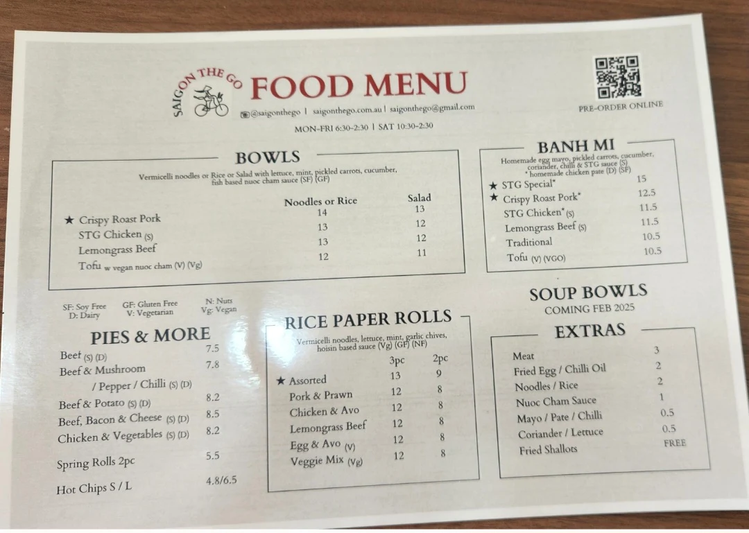 Menu, Saigon The Go