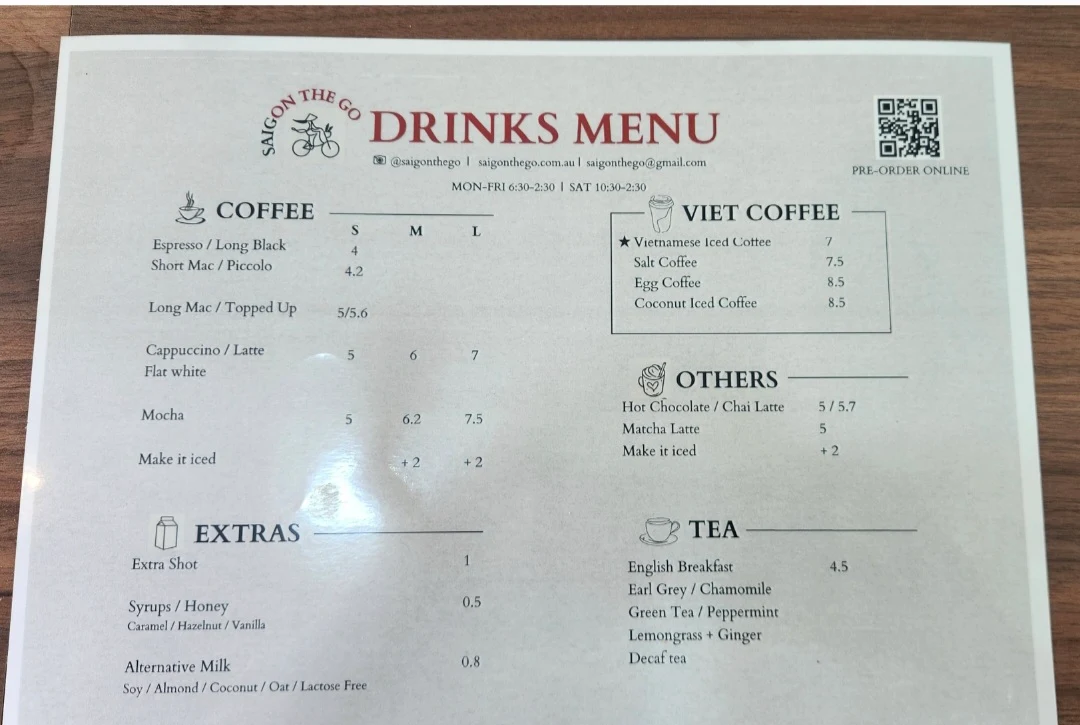 Menu, Saigon The Go