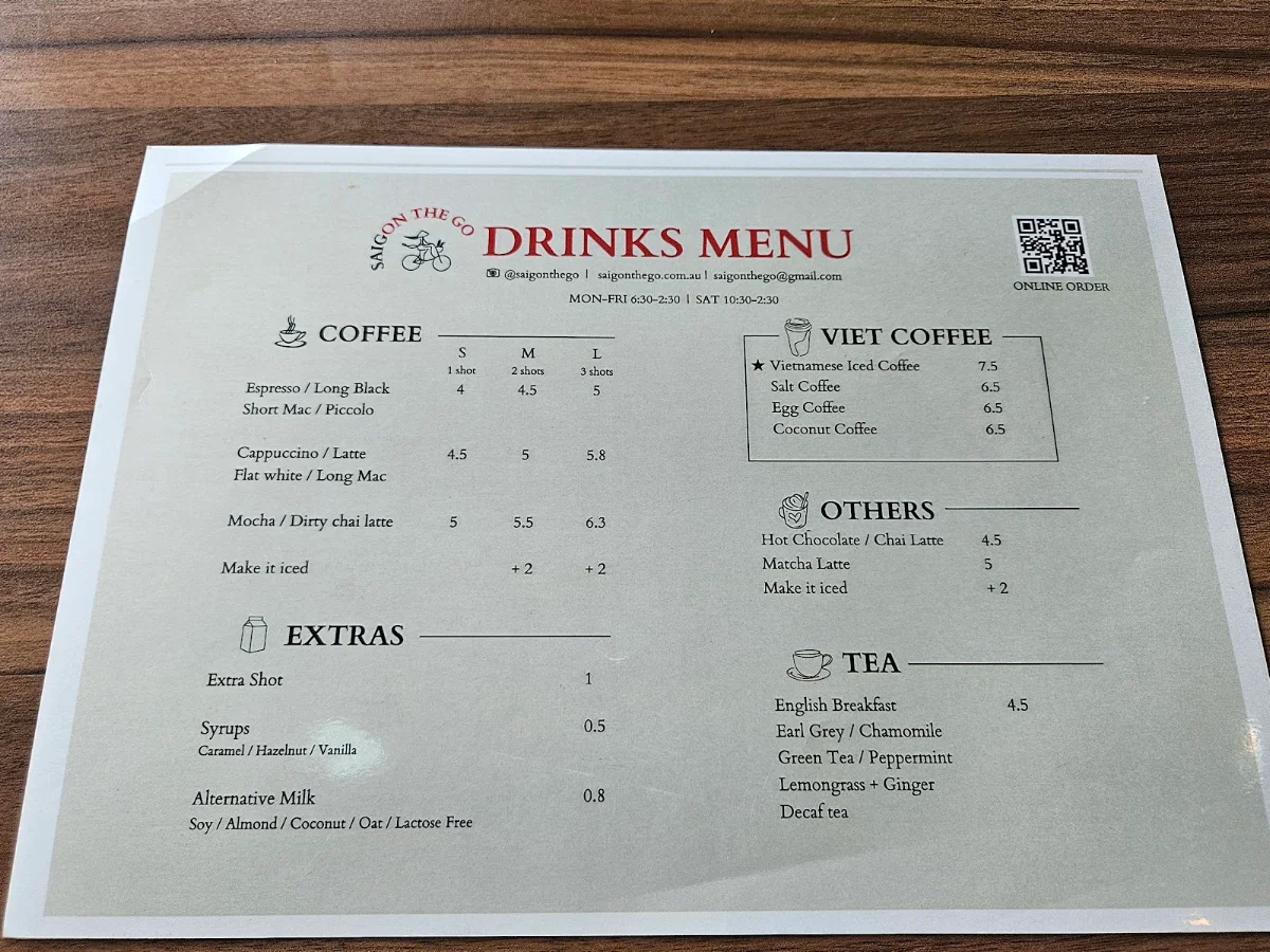 Menu, Saigon The Go