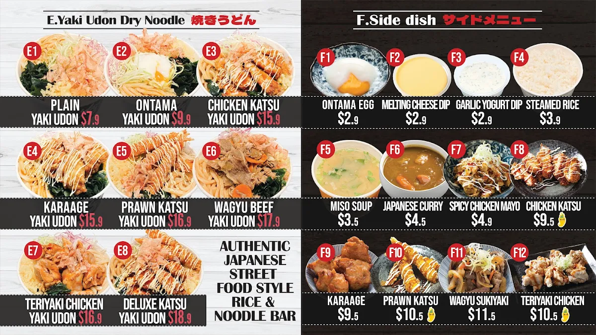 Menu, Yatai Express Mt Druitt