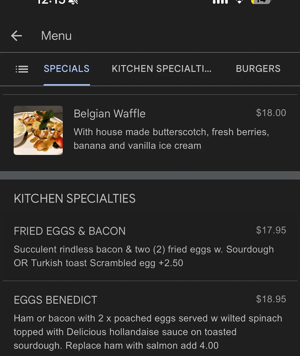 Menu, Bobby's Cafe Ettalong Beach