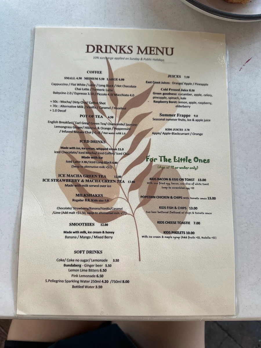 Menu, Bobby's Cafe Ettalong Beach